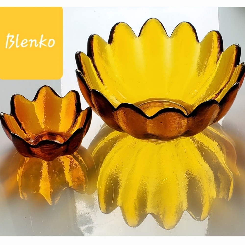 Pair Blenko 10.5" & 5.5" Amber Bowls SAVE $$$ w/ POSH Shipping - Picture 1 of 11